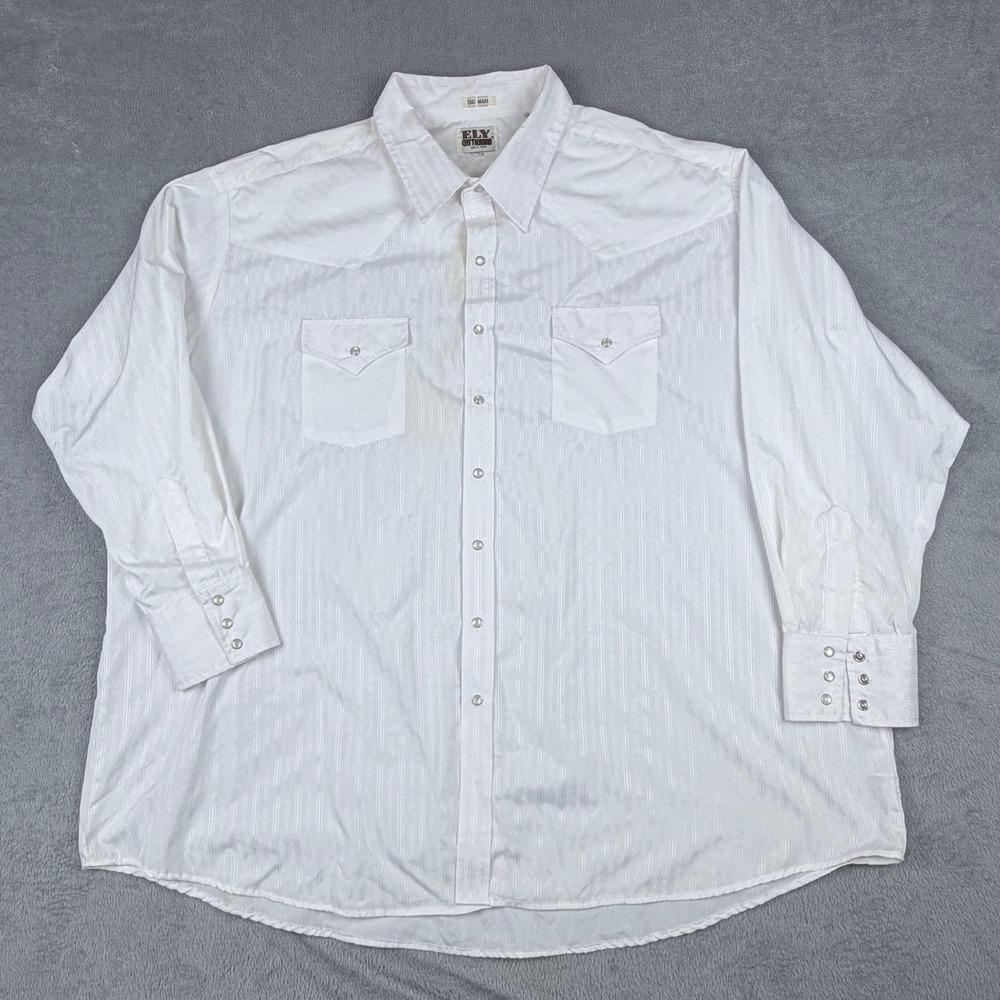 Ely Cattleman White Jacquard Stripe Western Pearl Snap Shirt Mens 4X Big Man